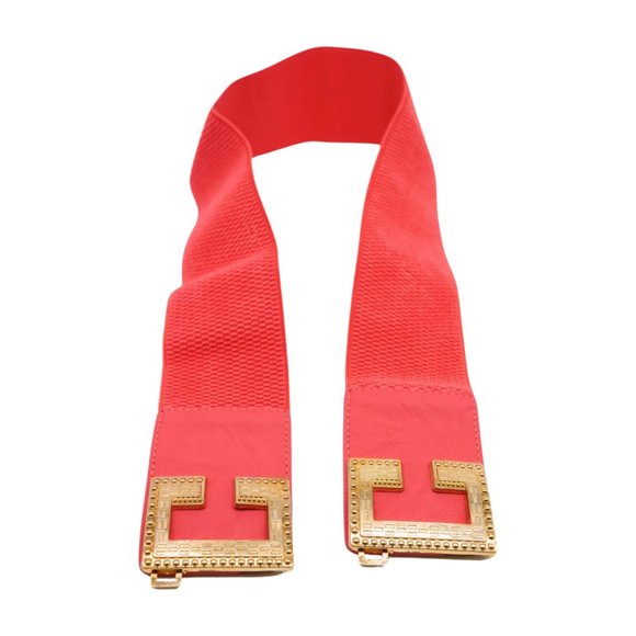 New Women Coral Pink Red Elastic Wide Fashion Belt Gold Metal C Buckle Size S M - Picture 9 of 17